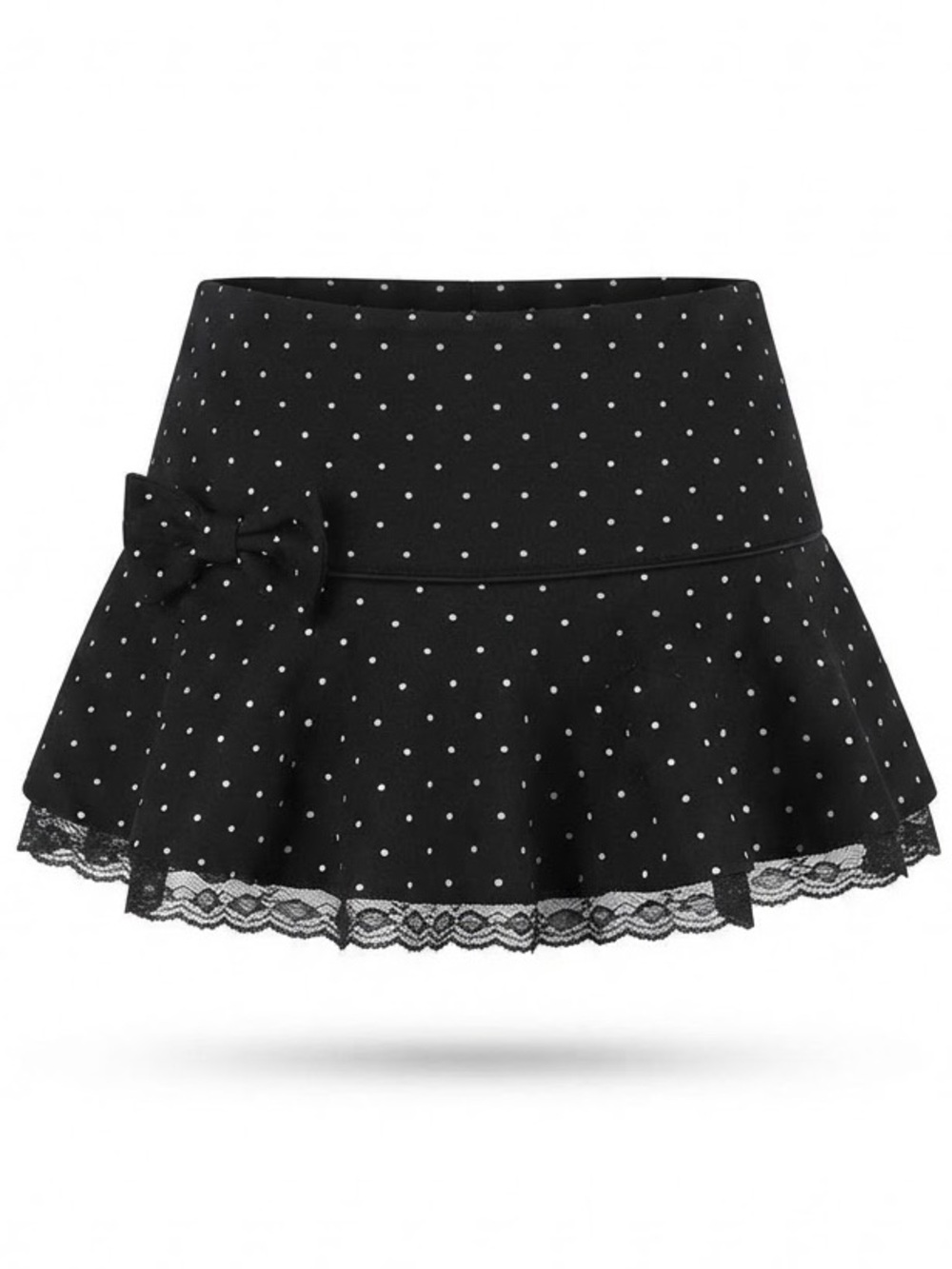 LUCCI Winter Polka Dot Ruffled Mini Skirt with Lace Trim